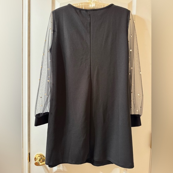 NWOT Black Dress with Sheer Pearl-Embellished Sleeves Size Medium - Picture 3 of 6